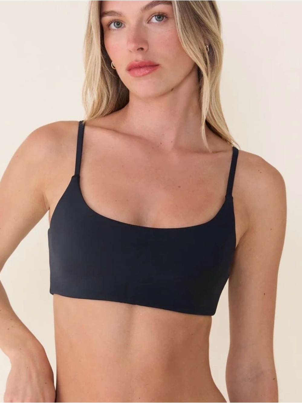 Andie Ribbed Black Bikini Swim Top Women's Large Thin Adjustable Straps Lined